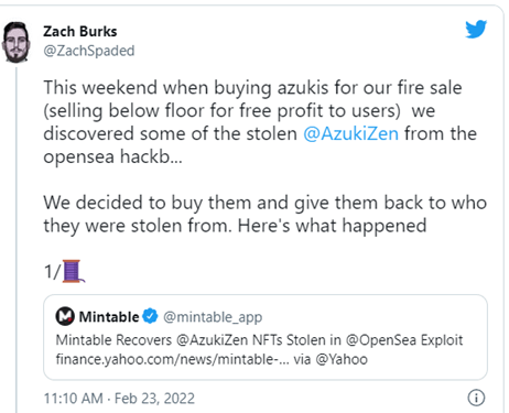 Zach Burks Tweet for Mintable